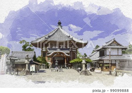 水彩画風　興福寺　南円堂　奈良県奈良市 99099888