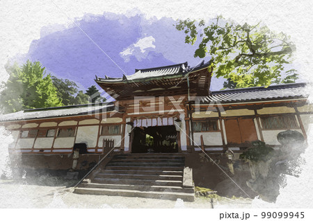 水彩画風　手向山八幡宮　神門　奈良県奈良市 99099945