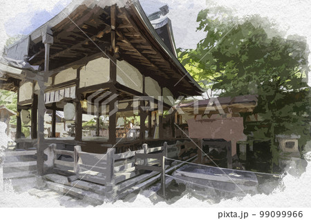 水彩画風　手向山八幡宮　拝殿　奈良県奈良市 99099966