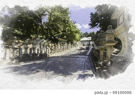 水彩画風　東大寺　三月堂への坂道　奈良県奈良市 99100006