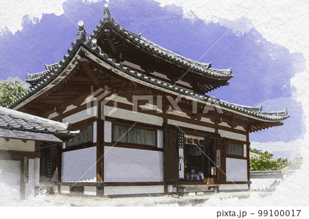 水彩画風　東大寺　四月堂　奈良県奈良市 99100017