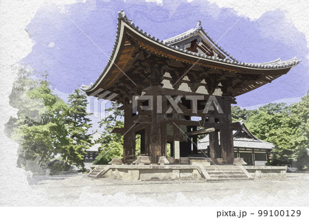 水彩画風 東大寺 鐘楼 奈良県奈良市 水彩画風 東大寺 鐘楼 奈良県奈良市 99100129