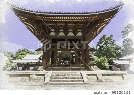 水彩画風 東大寺 鐘楼 奈良県奈良市 水彩画風 東大寺 鐘楼 奈良県奈良市 99100131