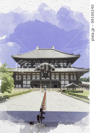 水彩画風 東大寺 大仏殿 奈良県奈良市のイラスト素材 [99100240