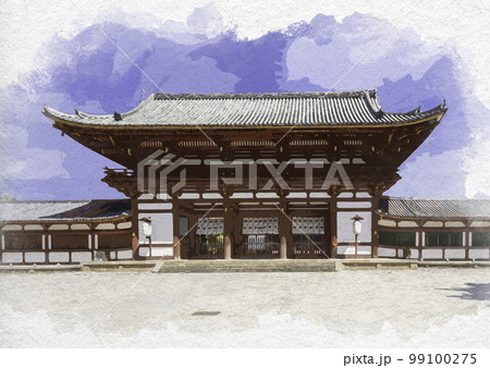 水彩画風 東大寺 中門 奈良県奈良市 水彩画風 東大寺 中門 奈良県奈良市 99100275