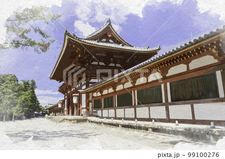 水彩画風 東大寺 中門 奈良県奈良市 水彩画風 東大寺 中門 奈良県奈良市 99100276