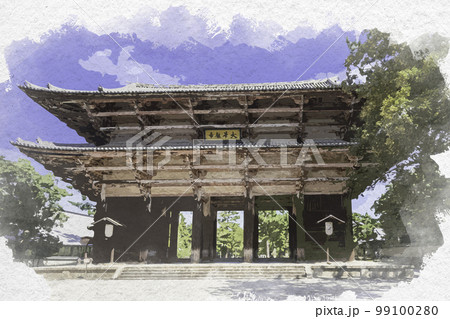 水彩画風 東大寺 南大門 奈良県奈良市 水彩画風 東大寺 南大門 奈良県奈良市 99100280