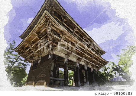 水彩画風　東大寺　南大門　奈良県奈良市 99100283