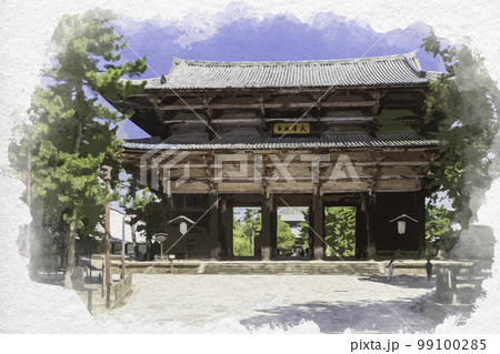 水彩画風　東大寺　南大門　奈良県奈良市 99100285