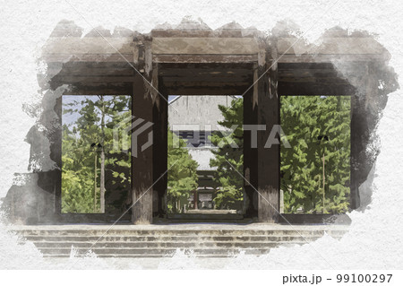 水彩画風 東大寺 南大門から覗く中門と大仏殿 奈良県奈良市 水彩画風 東大寺 南大門から覗く中門と大仏殿 奈良県奈良市 99100297