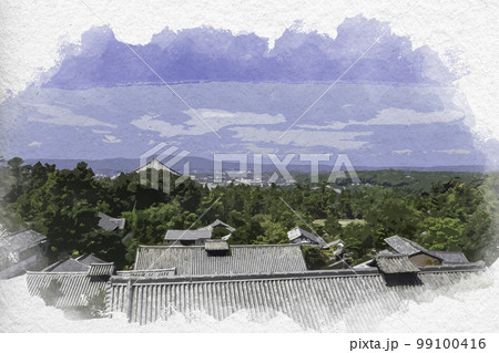 水彩画風 東大寺 二月堂からの眺望 奈良県奈良市 水彩画風 東大寺 二月堂からの眺望 奈良県奈良市 99100416