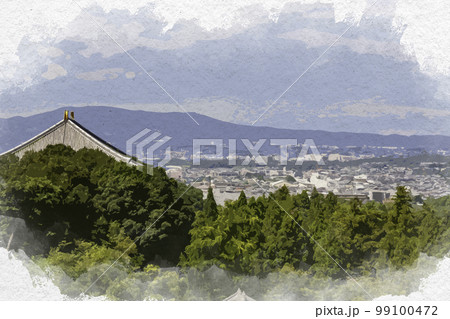 水彩画風 東大寺からの眺望 奈良市街 奈良県奈良市 水彩画風 東大寺からの眺望 奈良市街 奈良県奈良市 99100472