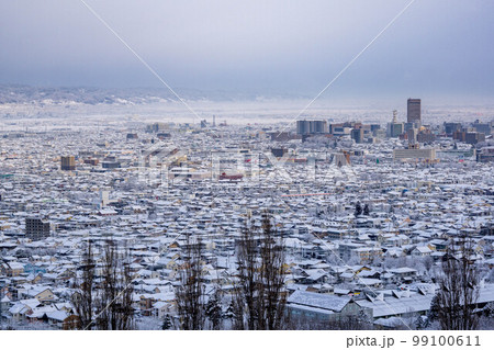 市道三本木線展望台から見る冬の山形 99100611