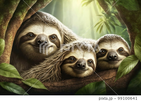 Sloths with copy space background. World wildlife day concept. 99100641