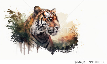 Tiger  with copy space background. World wildlife day concept. 99100667
