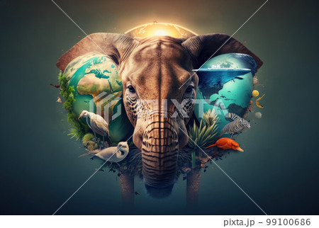 Animals with copy space background. World wildlife day concept. Animals with copy space background. World wildlife day concept. 99100686