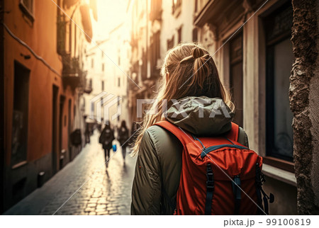 Woman backpacker travel sightseeing city around the world on vacation. Woman backpacker travel sightseeing city around the world on vacation. 99100819