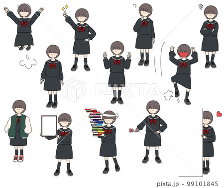セーラー服のショートカットの女の子セット 99101845
