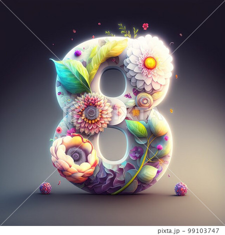 Creative illustration of number 8 with floral decoration for 8 march women's day celebration 99103747