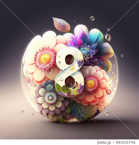 Creative illustration of number 8 with floral decoration for 8 march women's day celebration 99103748