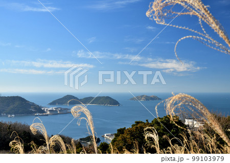 高通山から大崎浜の地島(左)・沖ノ島(右)を望む　【和歌山県海南市下津町】 99103979