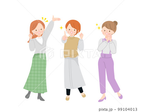 元気な3人の若い女性のイラストセット 99104013