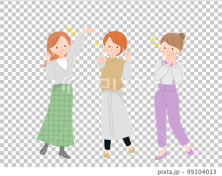 元気な3人の若い女性のイラストセット 99104013