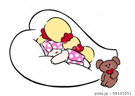 ソファの上で眠っている女の子 手描きイラスト 夢心地 白背景 ソファの上で眠っている女の子 手描きイラスト 夢心地 白背景 99105051
