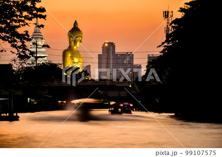 landscape of big buddha in the city large Buddha statue  in Bangkok (Wat Pak Nam Phasi Charoen) Thailand 99107575