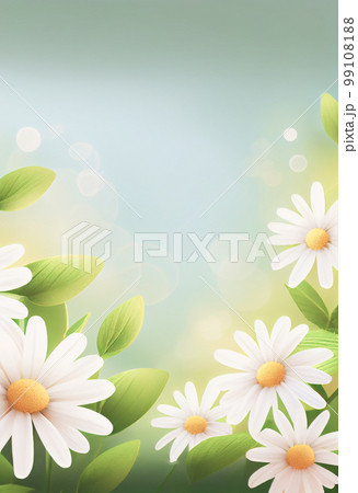 Sunny day background with daisies and leaves, copy space for your text. Sunny day background with daisies and leaves, copy space for your text. 99108188