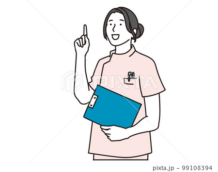 笑顔で指差しをする女性看護師 笑顔で指差しをする女性看護師 99108394
