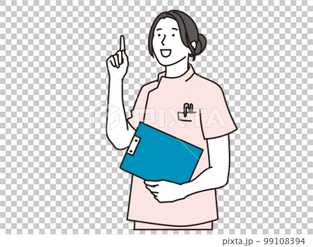 A female nurse pointing with a smile A female nurse pointing with a smile 99108394