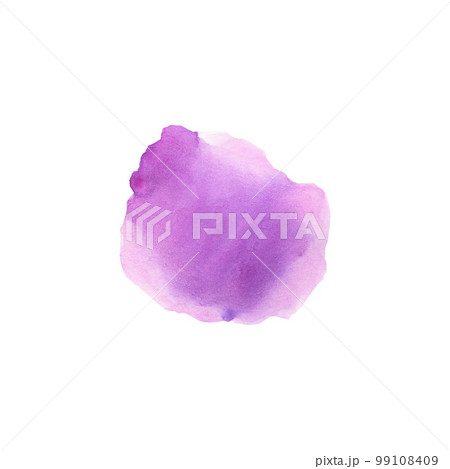 Watercolor purple brush stroke on white. Hand drawn rough spot of paint. 99108409
