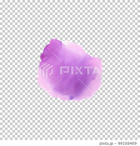 Watercolor purple brush stroke on white. Hand drawn rough spot of paint. 99108409