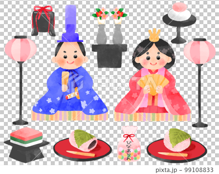 ひなまつりの素材のイラスト 手描き 水彩風 ひなまつりの素材のイラスト 手描き 水彩風 99108833