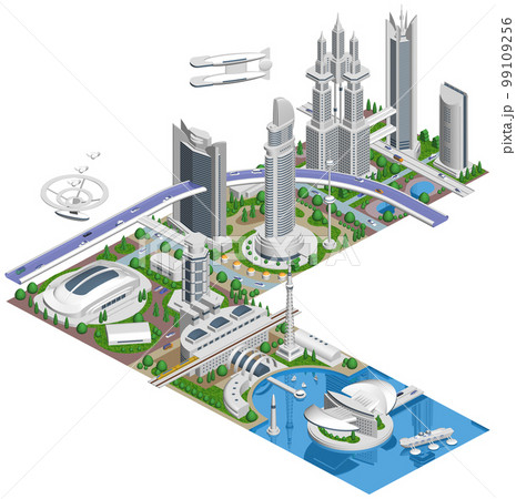 ブロックのように組み合わせれば大きな未来都市になる街並みイラスト「未来都市A」 バリエーションあり ブロックのように組み合わせれば大きな未来都市になる街並みイラスト「未来都市A」 バリエーションあり 99109256