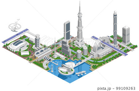 ブロックのように組み合わせれば大きな未来都市になる街並みイラスト「未来都市A」 バリエーションあり ブロックのように組み合わせれば大きな未来都市になる街並みイラスト「未来都市A」 バリエーションあり 99109263