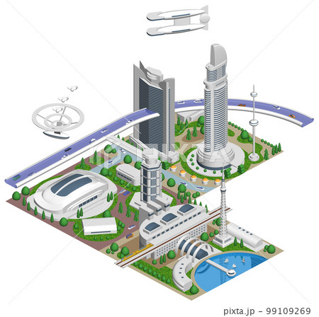 ブロックのように組み合わせれば大きな未来都市になる街並みイラスト「未来都市A」 バリエーションあり ブロックのように組み合わせれば大きな未来都市になる街並みイラスト「未来都市A」 バリエーションあり 99109269