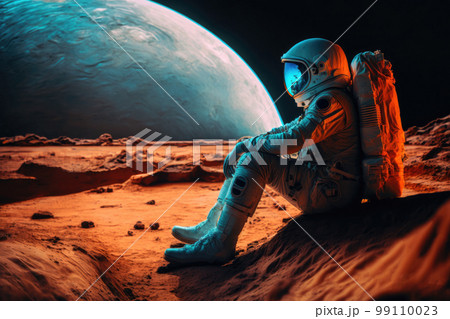 火星の荒野に座って空を眺める宇宙飛行士 火星の荒野に座って空を眺める宇宙飛行士 99110023