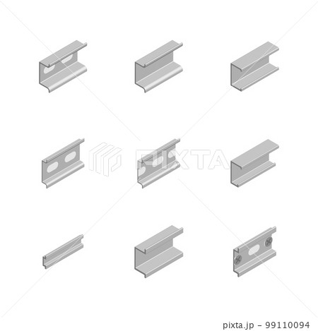 Set of different din rail, 3d vector illustration. 99110094