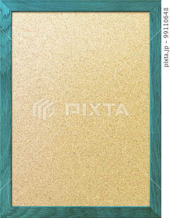 木製フレームの青緑色の枠のある薄茶色のきめ細かいコルクボードの縦長の背景画像 99110648