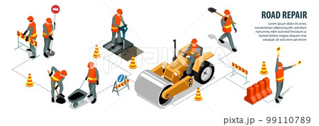 Isometric Road Repair Infographics 99110789