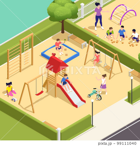 Kindergarten Colored Isometric Composition Kindergarten Colored Isometric Composition 99111040