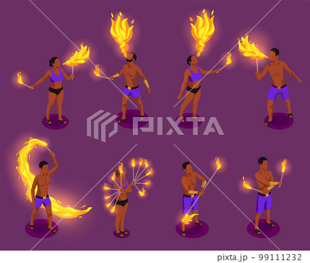 Fire Show Performers Isometric Fire Show Performers Isometric 99111232