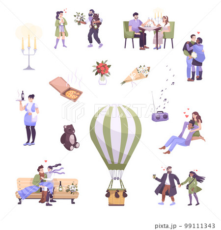 Flat Romantic Couple Set Icon Set 99111343