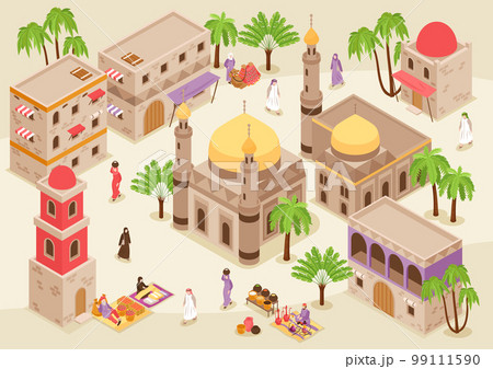 Middle Eastern City Isometric Illustration 99111590