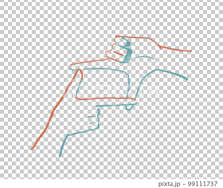 Line drawing of a pose to take a picture with hands Line drawing of a pose to take a picture with hands 99111737