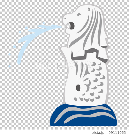 Merlion spouting water from its mouth Simple hand-drawn illustration 99111963