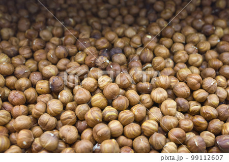 Hazelnut. Fresh organic filbert. Nuts close-up. Food background 99112607