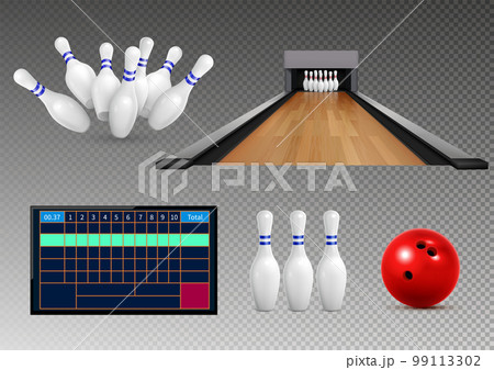 Bowling Realistic Icon Set Bowling Realistic Icon Set 99113302